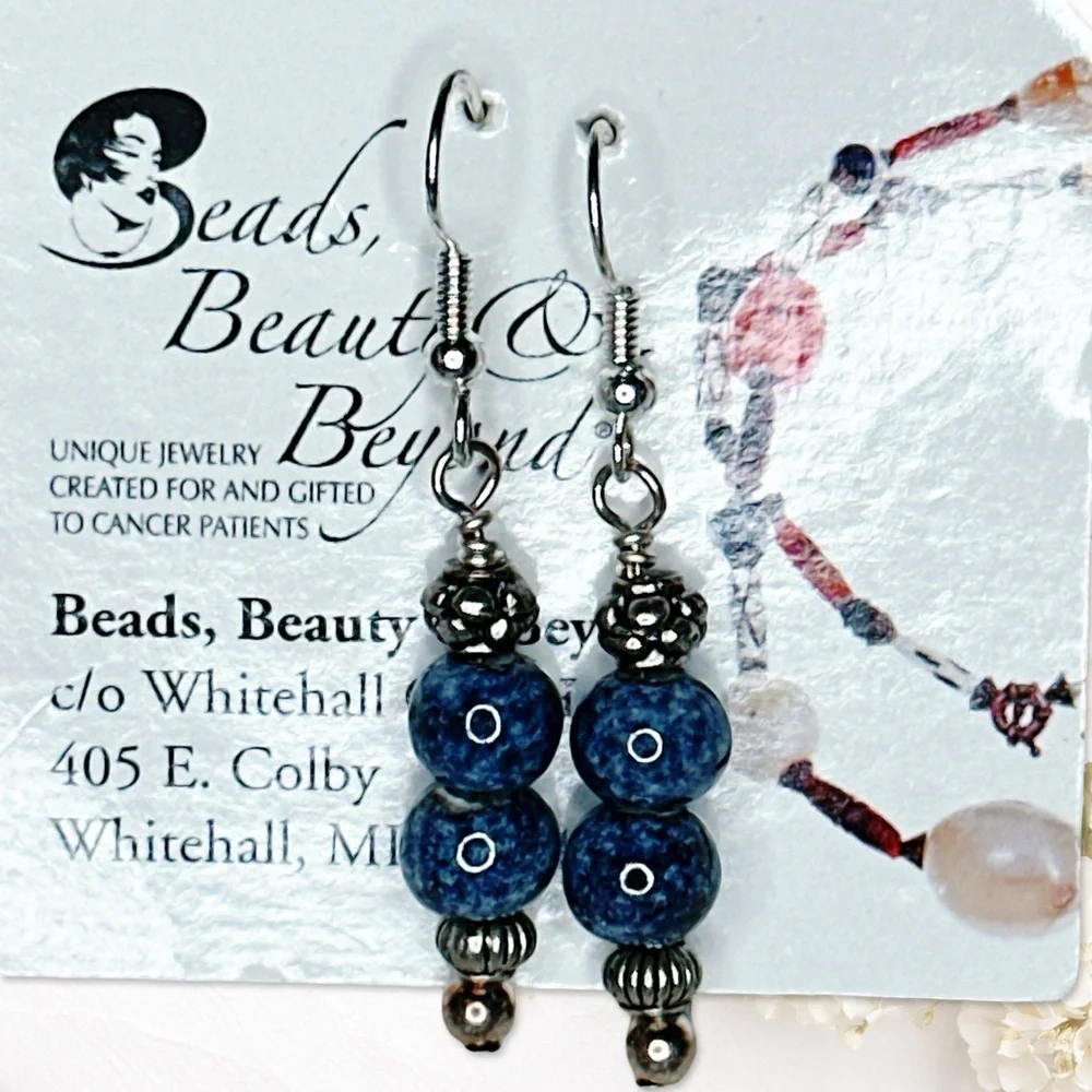 6135gc. Blue Ceramic Earrings - Picture 1 of 6